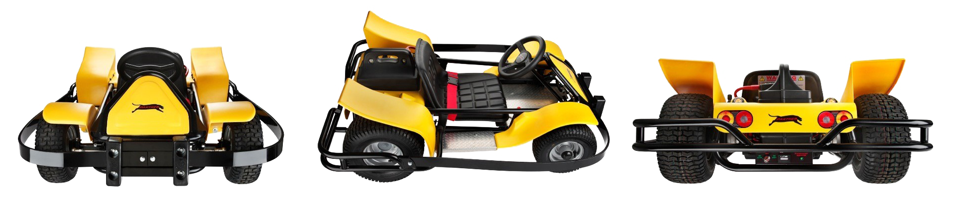 side, rear and front view of kart